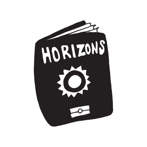 Horizons logo that's a book with the text "Horizons" and a sun on it